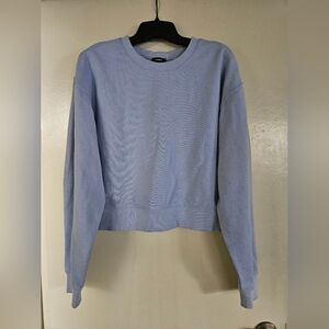 Express Crew Neck Banded Bottom Cropped Sweatshirt - Light Blue - Size M